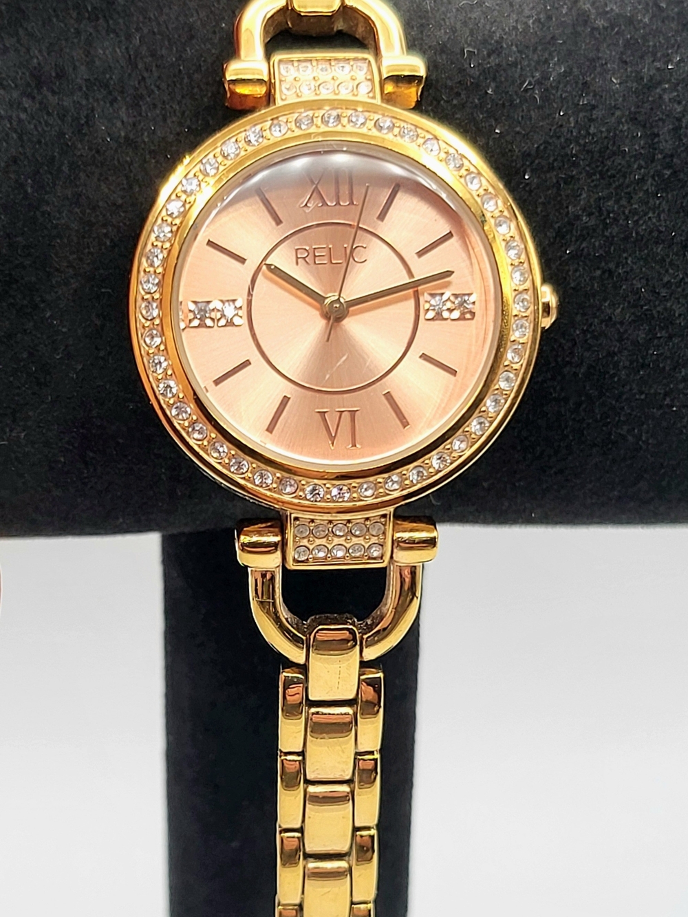 Relic by Fossil Gold Tone Crystal Bezel Pink Dial Women’s Watch - Working